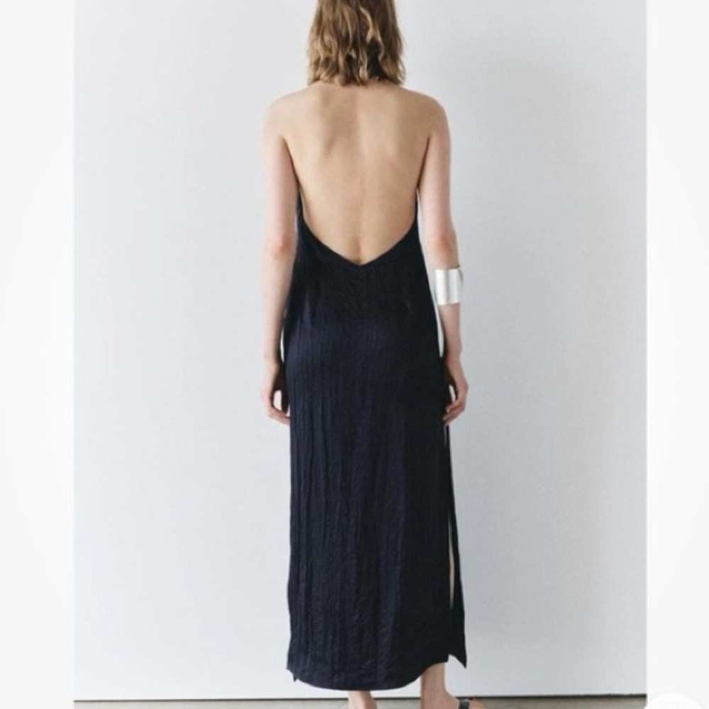 Zara Navy Maxi Satin Dress with Slit size small - Picture 8 of 11